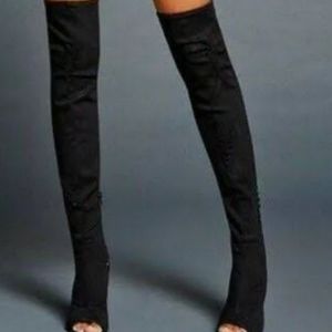 Steve Madden Tonic Black Distressed Denim Over the Knee Boots